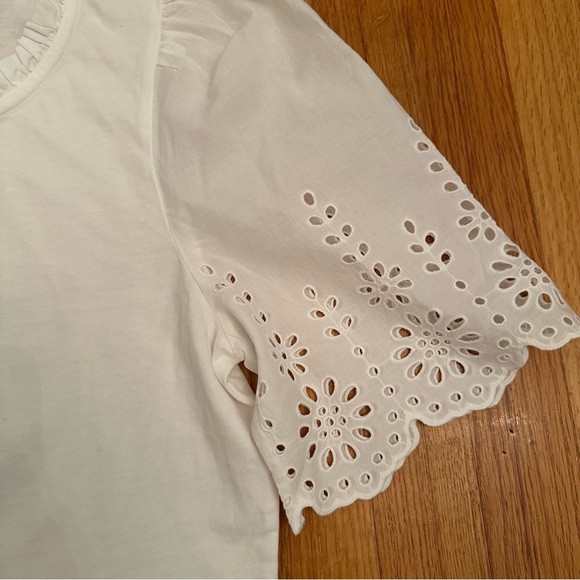 Talbots  White  Tee with Eyelet Sleeves - Petite Large New (v) - Picture 6 of 8